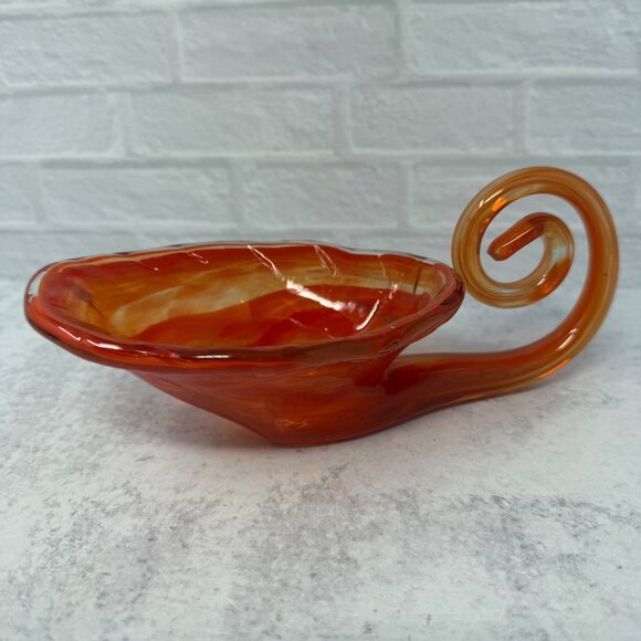 Vintage Sooner Glass Art Glass Cornucopia Vase Candy Bowl Dish Orange Autumn - Picture 7 of 7